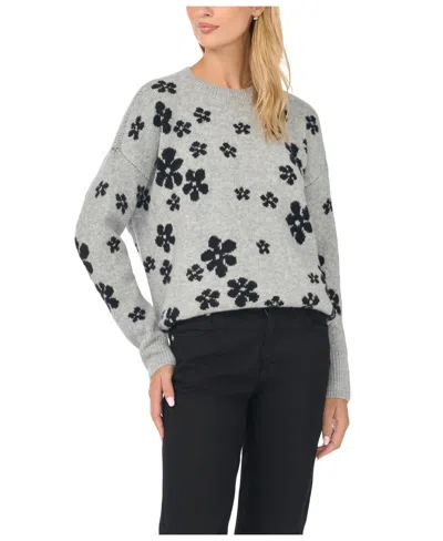 Cece Women's Flower Floral Long-sleeve Sweater In Gray