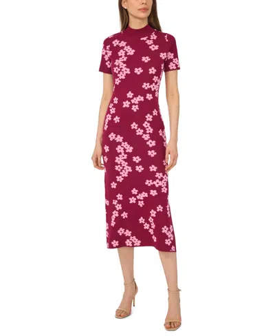 Cece Women's Flower Jacquard Maxi Knit Dress In Burgundy Wine