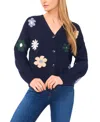 Cece Groovy Flower Cardigan In Blue