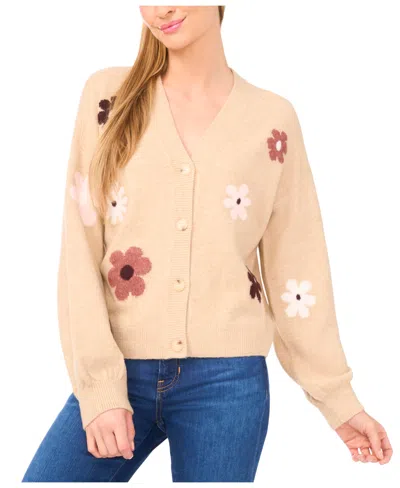 CECE WOMEN'S FLOWER PATTERN V-NECK CARDIGAN SWEATER