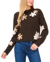 Cece Women's Flower Patterned Knit Crewneck Sweater In Chocolate