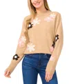 Cece Floral Crewneck Sweater In Latte Heather