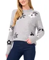 Cece Floral Crewneck Sweater In Light Heather Grey