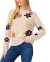 Cece Women's Flower Patterned Knit Crewneck Sweater In Oatmeal