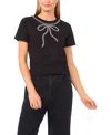 Cece Rhinestone Bow Embellished Cotton T-shirt In Black