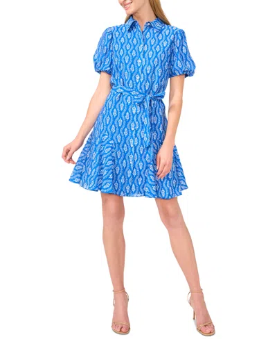 Cece Women's Flowy Tie Waist Shirt Dress In Blue