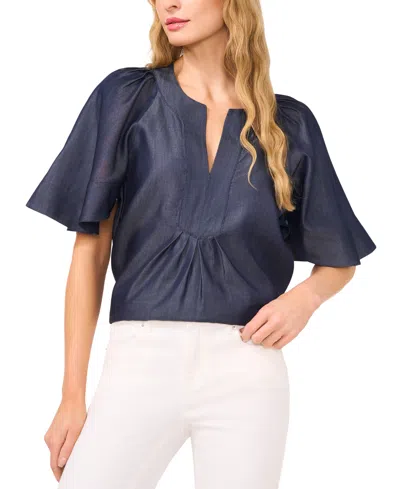 Cece Women's Flutter-short-sleeve V-neck Top In Light Blue Wash