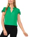 Cece Double Flutter Short Sleeve Top In Medium Green