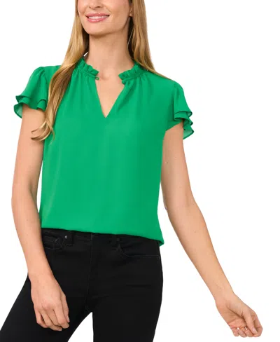 CECE WOMEN'S FLUTTER-SLEEVE BLOUSE KEYHOLE BLOUSE