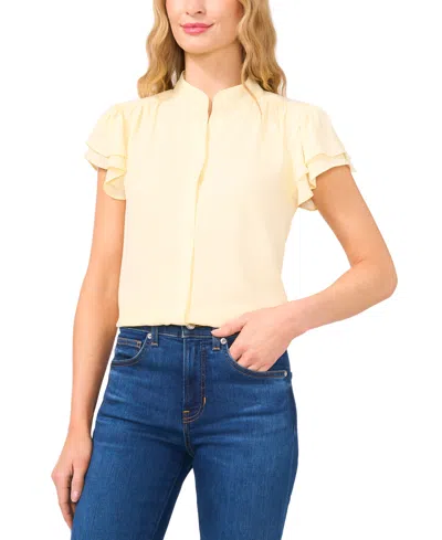 Cece Women's Flutter-sleeve Button-front Blouse In Lemon Drop