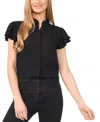 Cece Double Flutter Short Sleeve Top In Rich Black