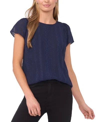 Cece Women's Flutter Sleeve Crewneck Top In Blue