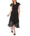 Cece Floral Embroidered Chiffon Midi Dress In Rich Black