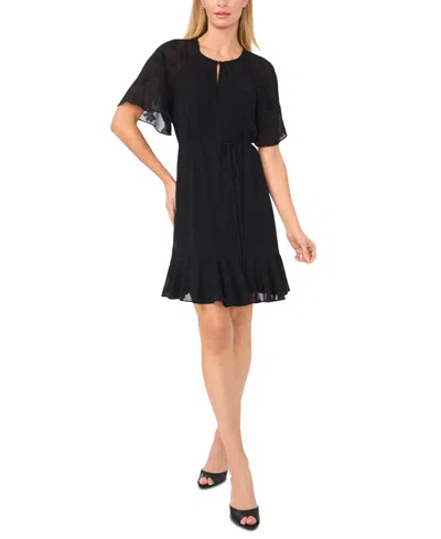 Cece Women's Flutter-sleeve Fit & Flare Dress In Rich Black