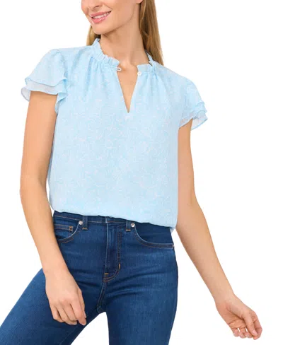 Cece Women's Flutter-sleeve Keyhole-neck Blouse In Waterfall