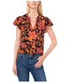 Cece Floral Flutter Sleeve Top In Rich Black