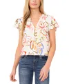 Cece Floral Print Flutter Sleeve Top In New Ivory