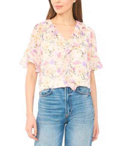 Cece Women's Flutter Sleeves Ruffle V-neck Top In Multi