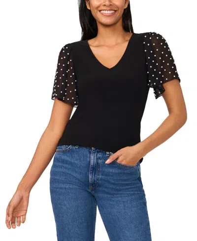 Cece Women's Flutter V-neck Top In Rich Black