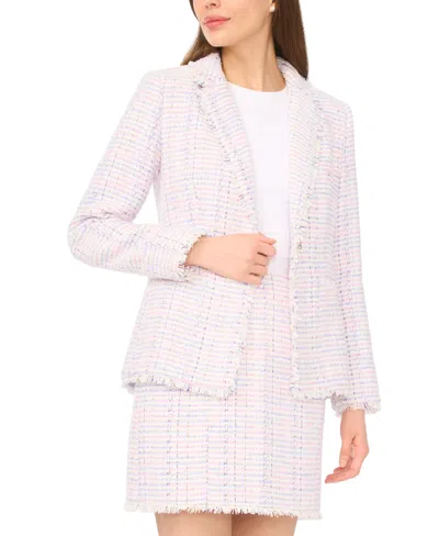Cece Women's Frayed Edge Detail Collared Straight Blazer In White