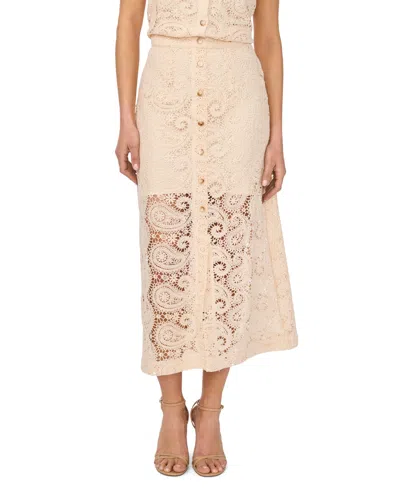 Cece Women's Front Button Midi Skirt In White