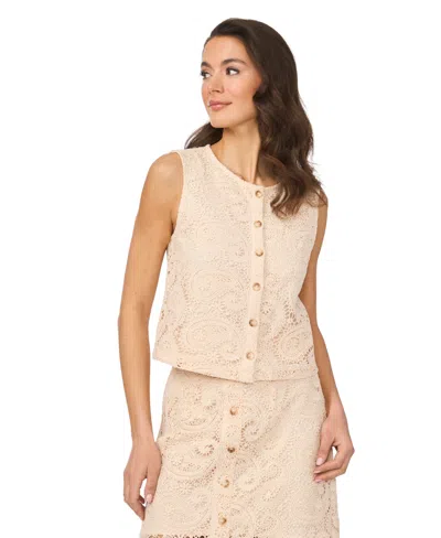 Cece Women's Front-button Crewneck Vest Top In Nude