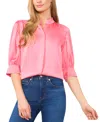 Cece Ruched Sleeve Hidden Placket Top In Confetti Pink