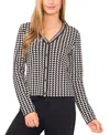 Cece Women's Geo Pattern Jaq Button Up Cardigan Sweater In Black
