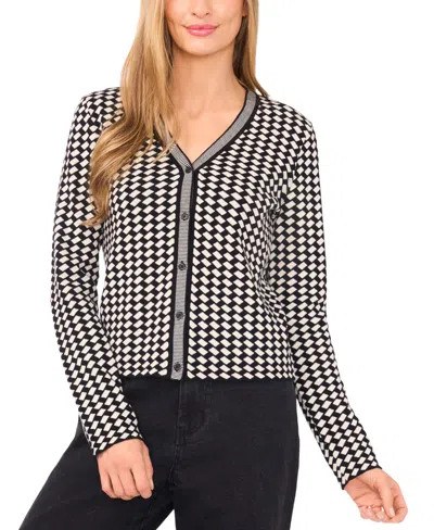Cece Women's Geo Pattern Jaq Button Up Cardigan Sweater In Black