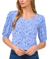 Cece Women's Floral Shirred Scoop-neck 3/4-sleeve Knit Top In New Ivory