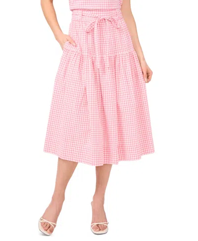 Cece Women's Gingham Belted Midi Skirt In Confetti Pink