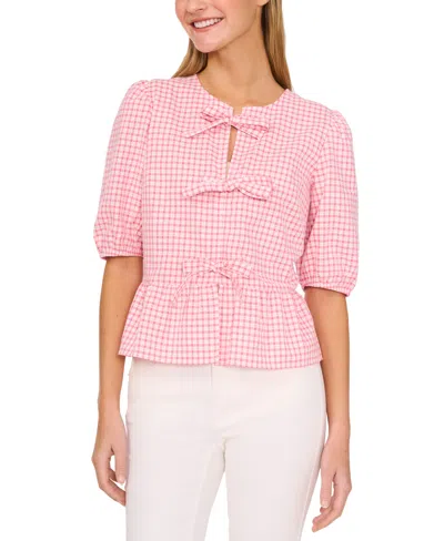 Cece Women's Gingham Bow-front Peplum Top In Confetti Pink