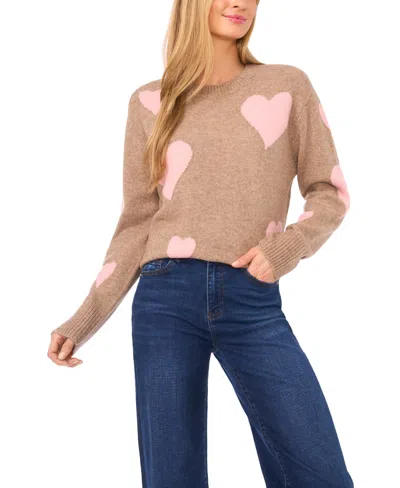 Cece Women's Heart Jacquard Crewneck Sweater In Brown