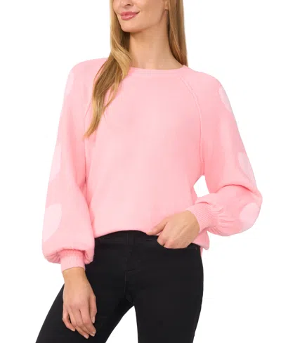 Cece Women's Heart-print Raglan Sleeve Crewneck Sweater In Prism Pink