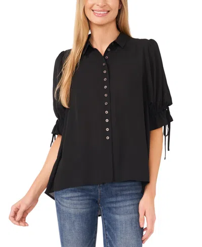 Cece Women's High-low Flowy Collared Button-down Blouse In Rich Black