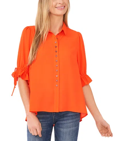 Cece Women's High-low Flowy Collared Button-down Blouse In Tiger Lily