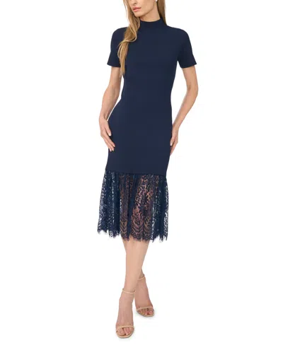 Cece Women's High-neck Lace Midi Sweater Dress In Multi