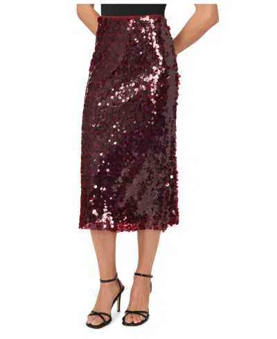 Cece Women's High-waisted Pencil Sequin Midi Skirt In Deep Crimson