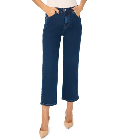 Cece Women's High-waisted Scallop-detail Straight Jeans In Blue