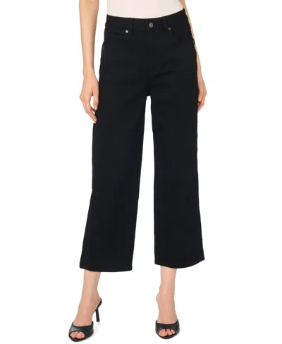 Cece Women's High-waisted Scallop-detail Straight Jeans In Black