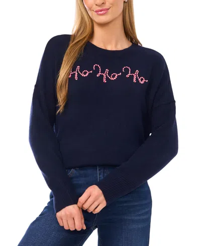 Cece Women's Ho Ho Ho Crewneck Sweater In Blue