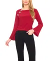 Cece Bow Placket Blouse In Red
