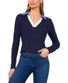 Cece Women's Johnny-collar Long-sleeve Ribbed-knit Top In Classic Navy