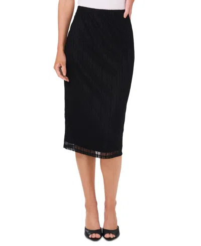 Cece Women's Knit Lace Midi Pencil Skirt In Rich Black