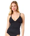 Cece Womens La Vie A La Mer Plunge Neck Tankini Top Textured Bikini Bottoms In Black