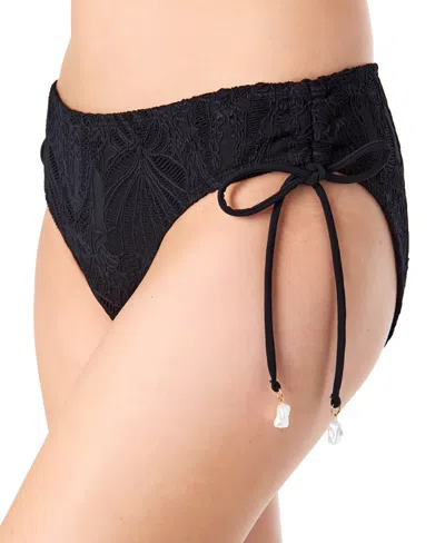 Cece Women's La Vie A La Mer Side-shirred Textured Bikini Bottoms