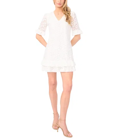 Cece Lace V Neck Shift Dress In White
