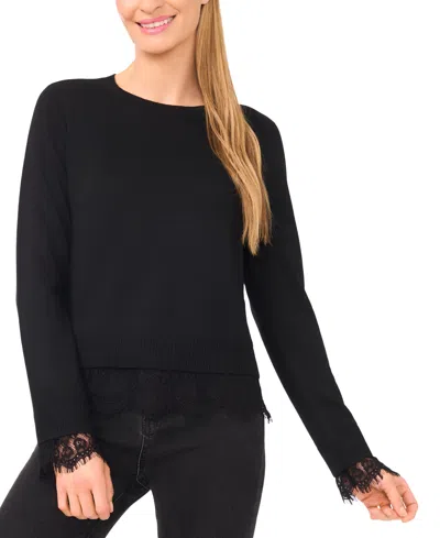 Cece Women's Lace Hem Long Sleeves Sweater In Black