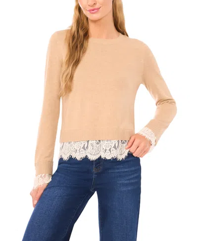 Cece Women's Lace Hem Long Sleeves Sweater In Neutral