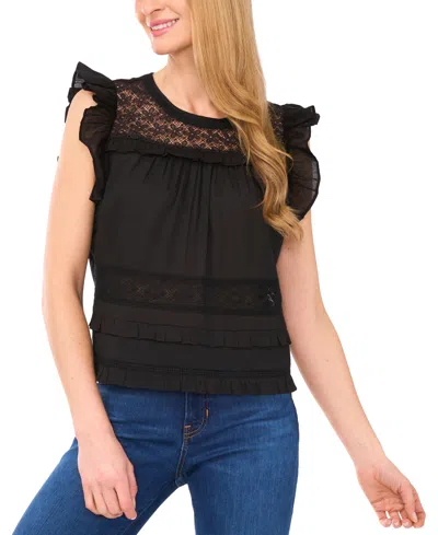 Cece Women's Lace Inset Ruffle Detail Blouse
